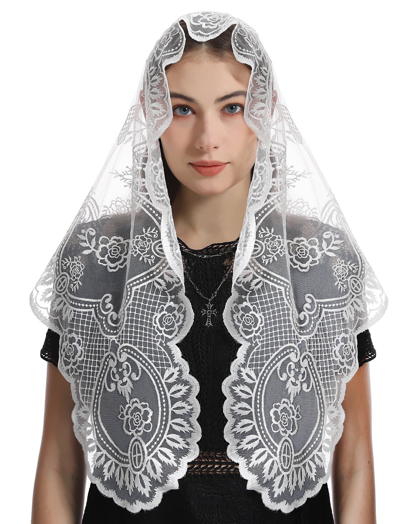 BOZIDOL Church Veil Lace Mantilla - Triangle Virgin Mary Head Covering Spanish Veil for Women