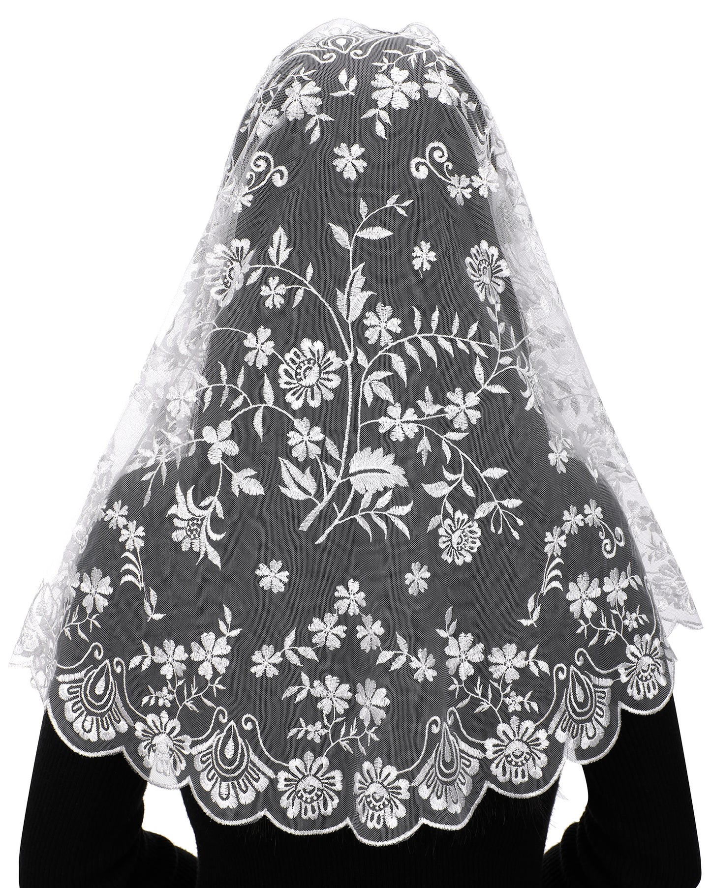 Bozidol Catholic Mantilla Church Veil Spanish Chapel Lace Mass Scarf Veil First Communion Veil for Religious Girls (White)