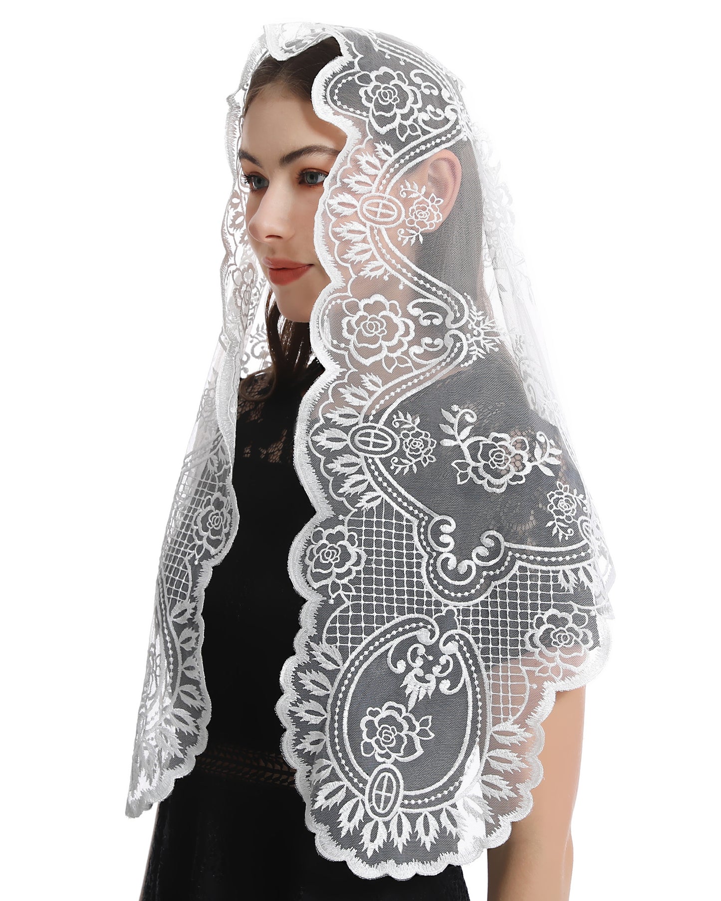 BOZIDOL Church Veil Lace Mantilla - Triangle Virgin Mary Head Covering Spanish Veil for Women