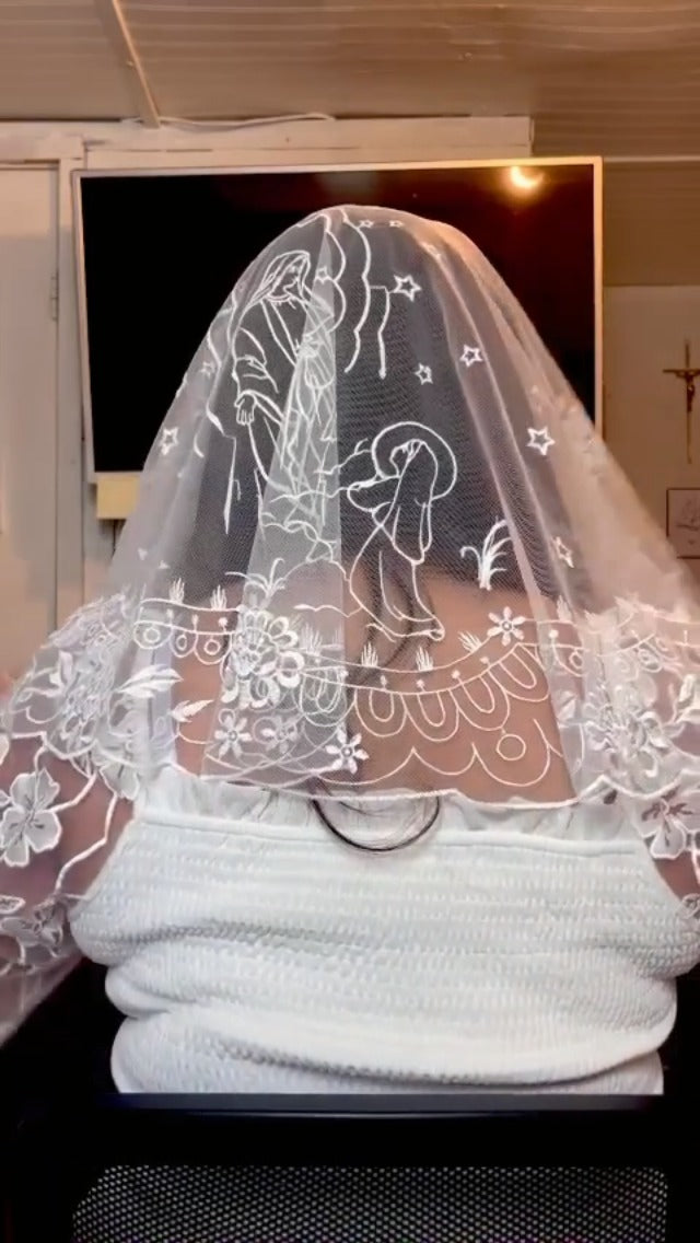 Bozidol Catholic Lace Mantilla Veil Marian Apparitions Embroidery Spanish Church Mass Scarf Chapel Prayer Christian Veil