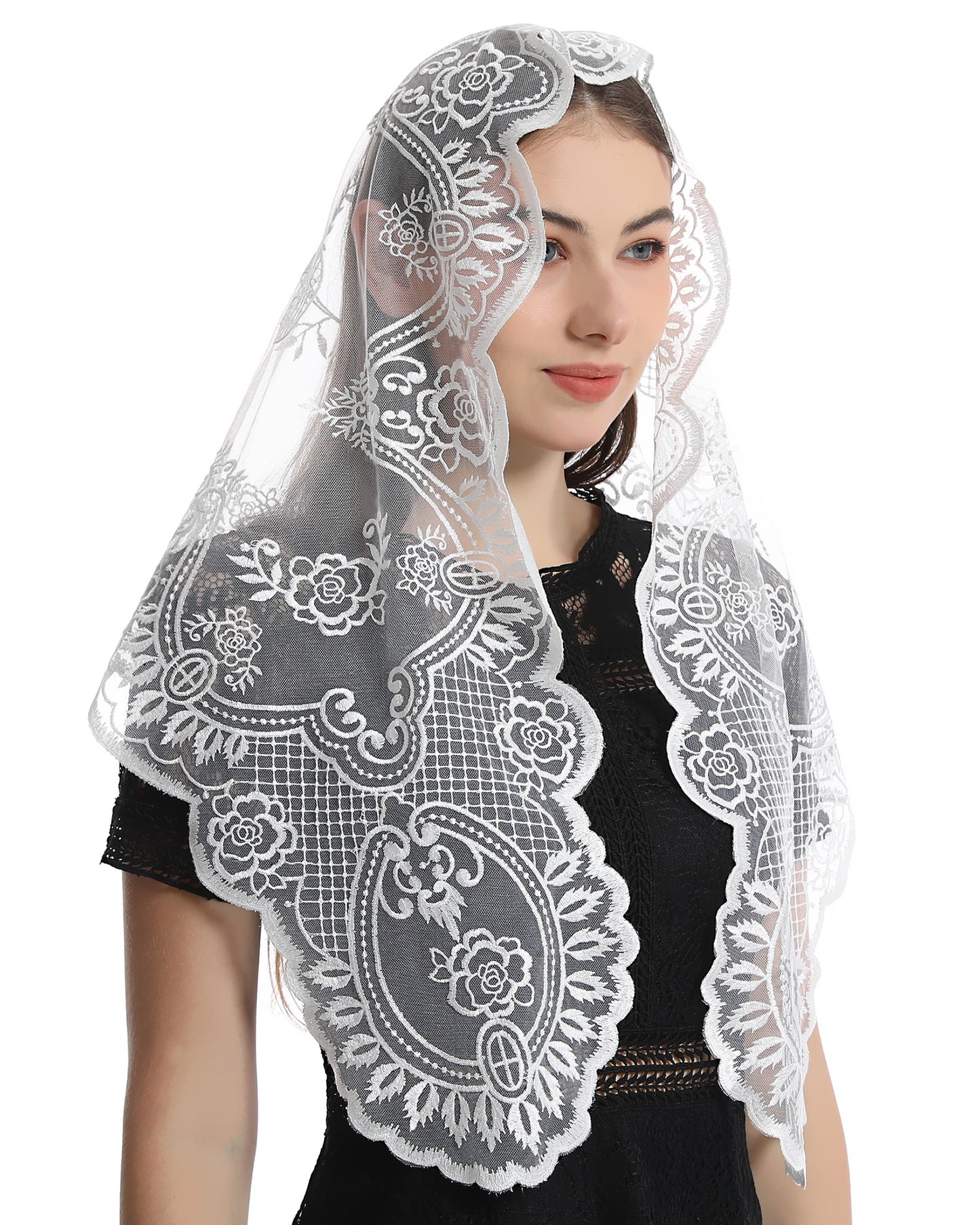BOZIDOL Church Veil Lace Mantilla - Triangle Virgin Mary Head Covering Spanish Veil for Women