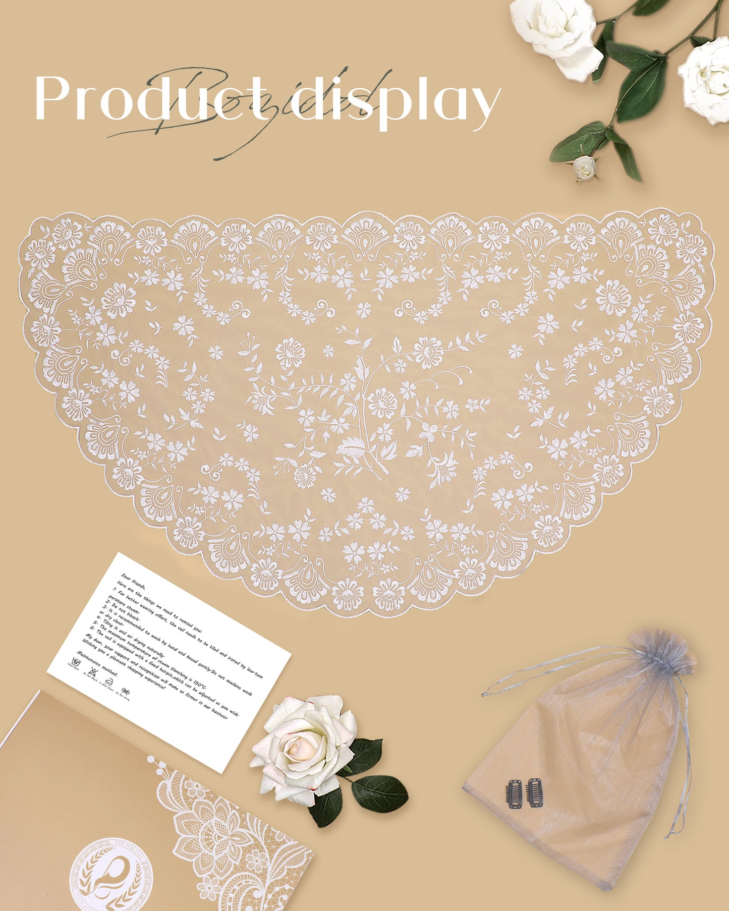 Bozidol Catholic Mantilla Church Veil Spanish Chapel Lace Mass Scarf Veil First Communion Veil for Religious Girls (White)