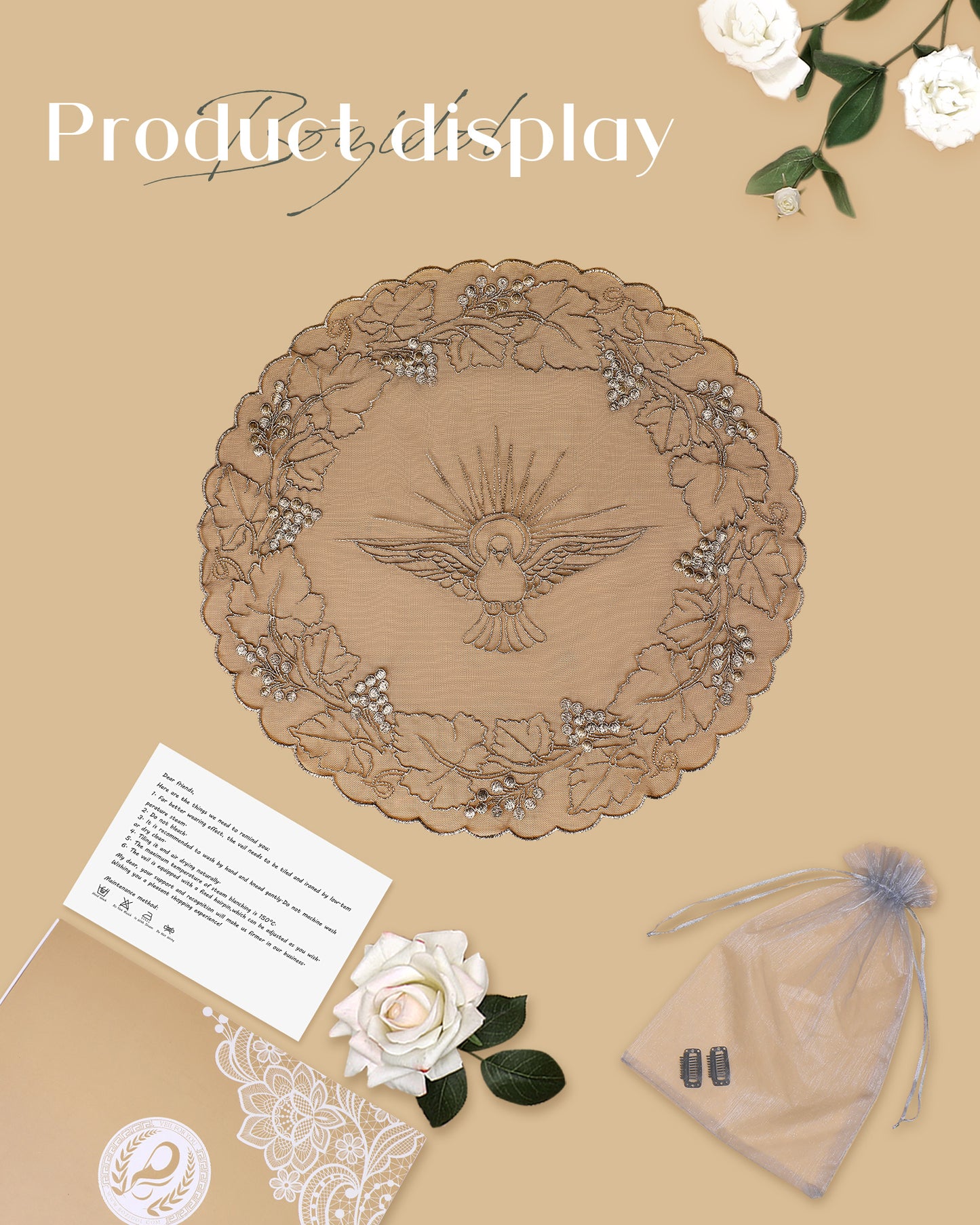 Bozidol Church Round Lace Veil - Church Round Grapevine Pattern Lace Prayer Veil