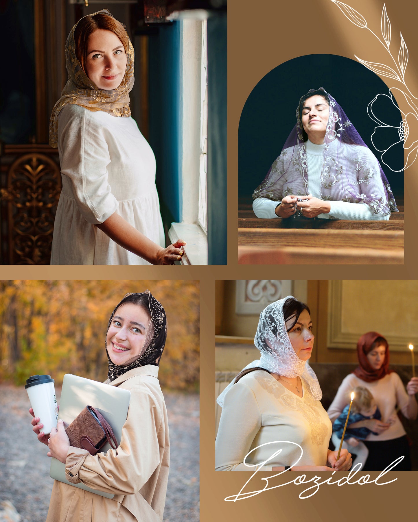 Bozidol Church Veil Catholic Mantilla Spanish Lace Chapel Mass Veils Religious Prayer Scarf Veil with Hair Clips (White)