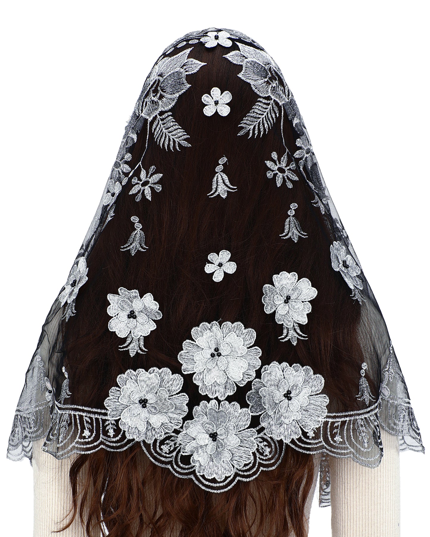 Bozidol Catholic Chapel Mantilla Veil Spanish Lace Head Covering Church Mass Veil for Religious Christian (Black-Gold)