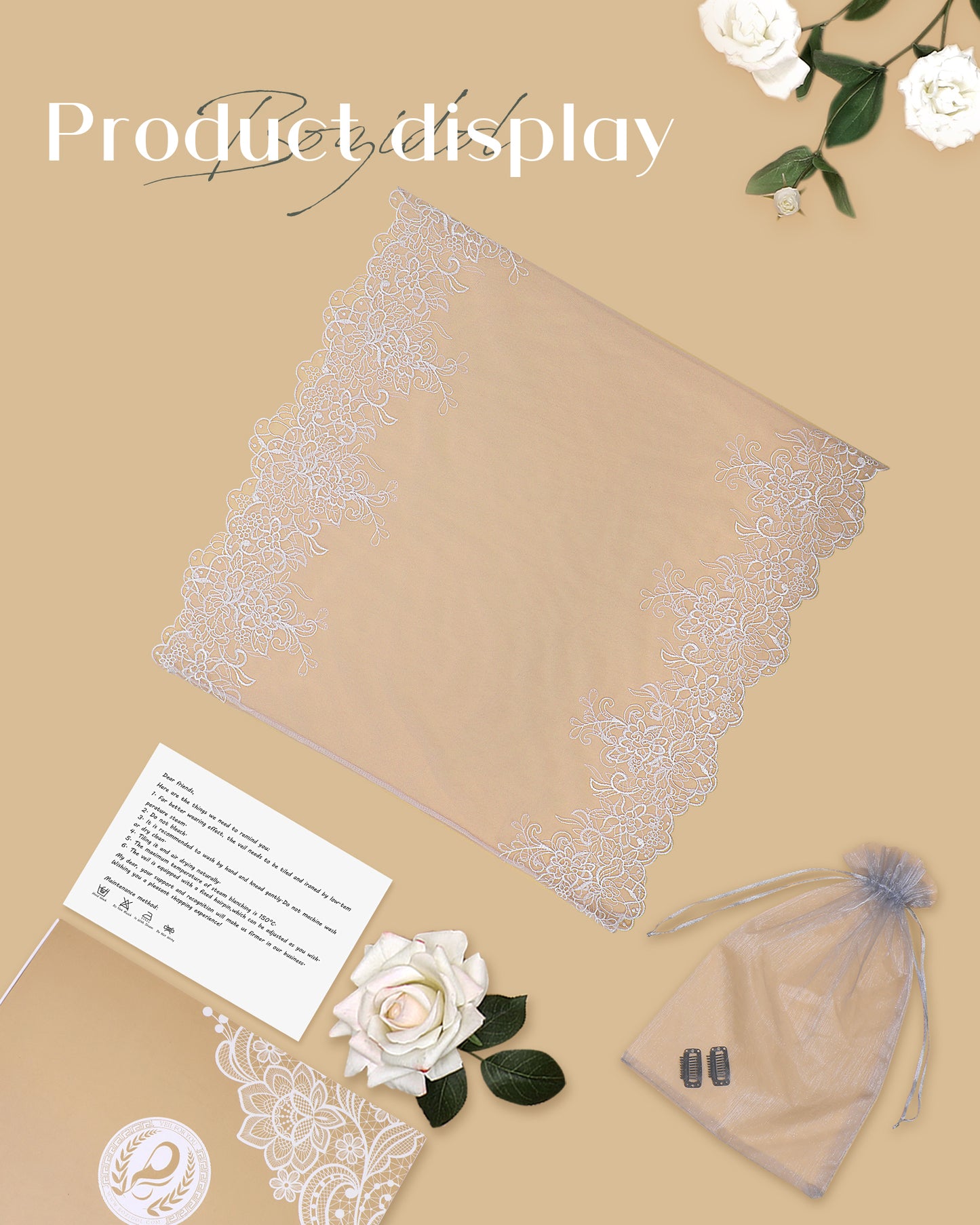 Bozidol Lace Mantilla Church Veil - Rectangular Shape Head Coverings Lace Veils Church Chapel Veils Black Gold