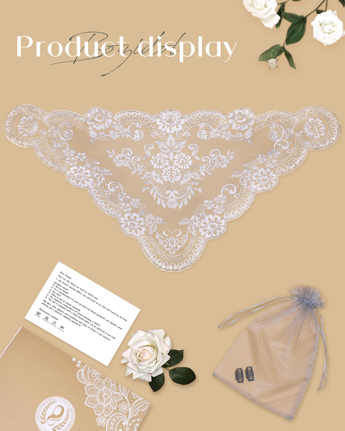 BOZIDOL Triangle Chapel Veil -Spanish Lace Floral Mantilla Veils Wrap Shawl Mass Head Covering