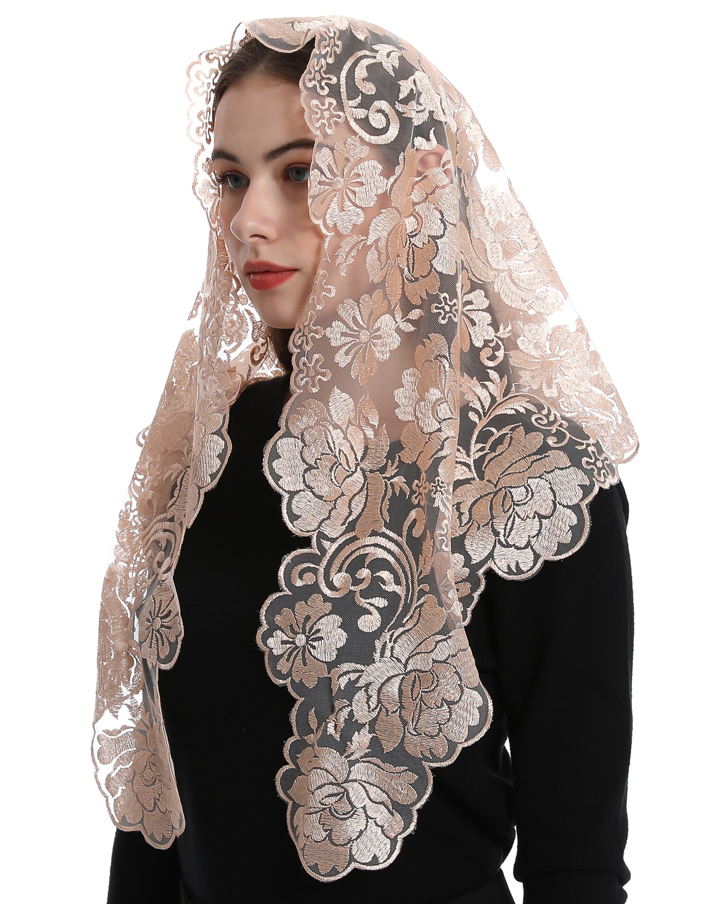 Bozidol Women's Catholic Church Mass Mantilla Veils Triangle Orthodox Headcovering Chapel Soft Lace Veil for Funeral