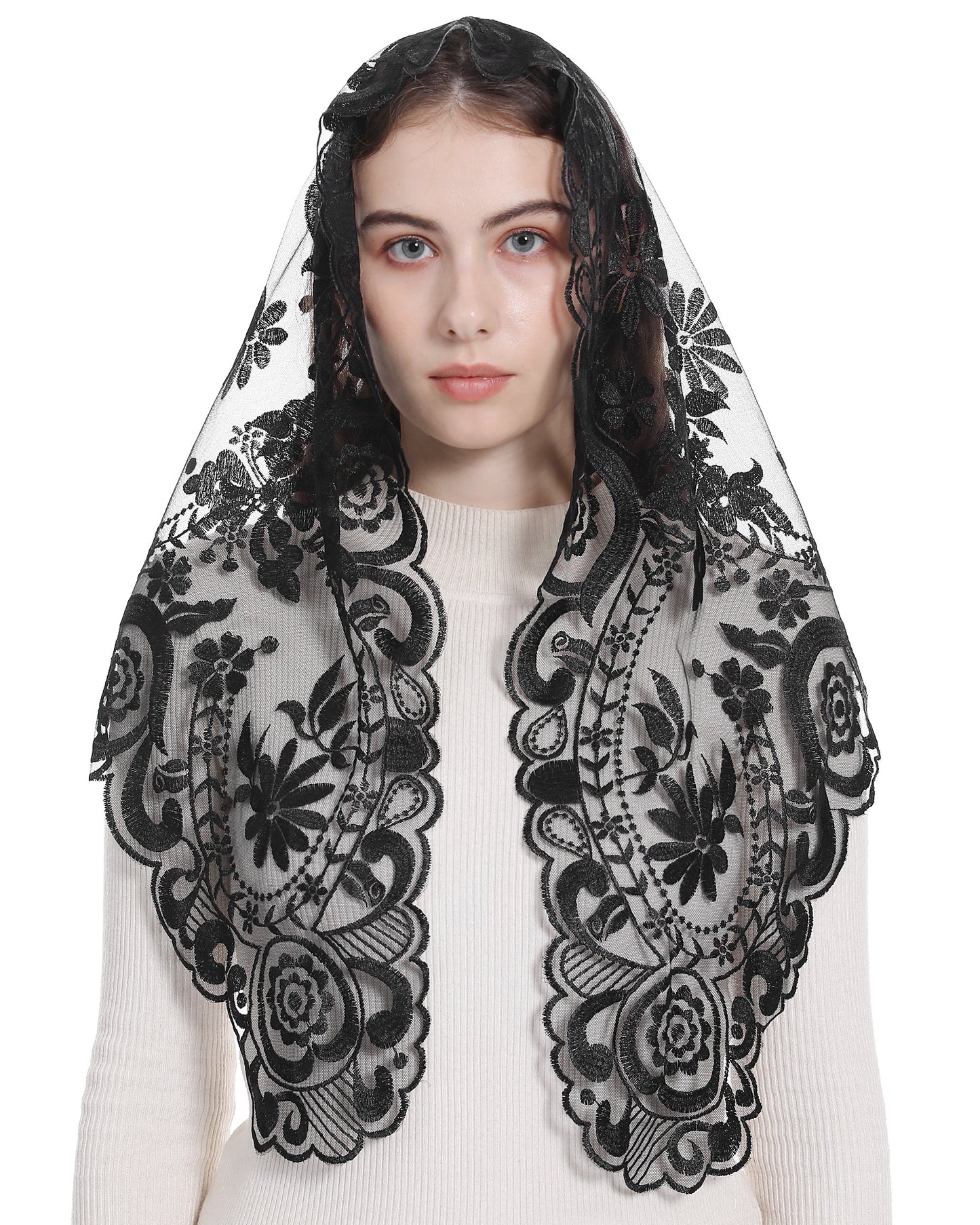 Bozidol Chapel Mass Veil Catholic Church Religious Orthodox Mantilla Funeral Mourning Lace Scarf Spanish Iglesia Velo