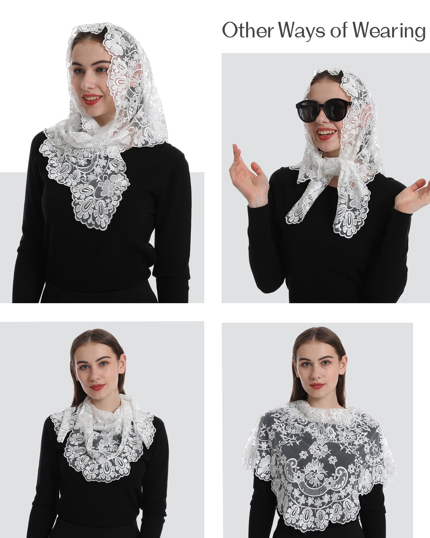 Bozidol Triangle Catholic Church Mantilla Veils for Religious Christian Floral Lace Scarf Shawl Veil with Hairclips
