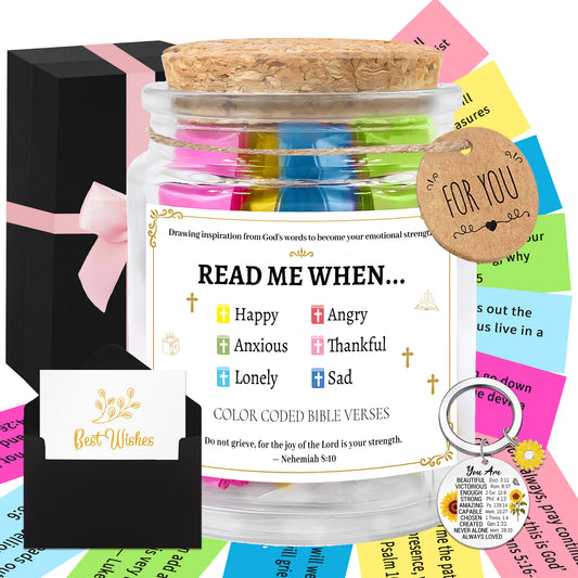 Bozidol Color Coded Bible Verses in a Jar, Read Me When Bible Verse Jar of Emotions and Feelings, Faith Hope Prayer Jars with Card, Keychain and Scriptures, Religious Christian Gifts for Church Women