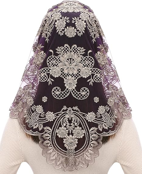 Bozidol Triangle Catholic Chapel Mantilla Veils - Short Camellia Embroidery Latin Mass Scarf Church Lace Veil with Gift Box