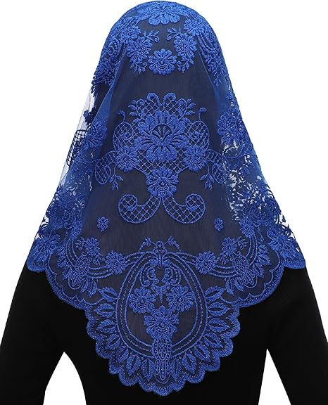 Bozidol Triangle Catholic Chapel Mantilla Veils - Short Camellia Embroidery Latin Mass Scarf Church Lace Veil with Gift Box
