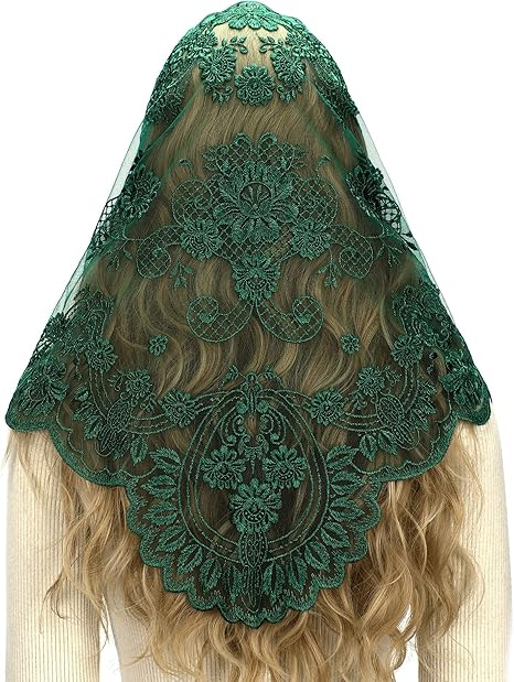 Bozidol Triangle Catholic Chapel Mantilla Veils - Short Camellia Embroidery Latin Mass Scarf Church Lace Veil with Gift Box