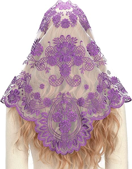 Bozidol Triangle Catholic Chapel Mantilla Veils - Short Camellia Embroidery Latin Mass Scarf Church Lace Veil with Gift Box