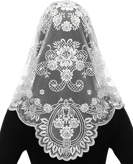 Bozidol Triangle Catholic Chapel Mantilla Veils - Short Camellia Embroidery Latin Mass Scarf Church Lace Veil with Gift Box