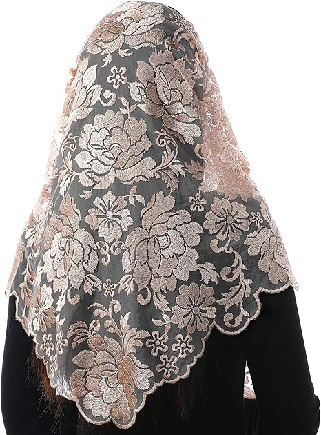 Bozidol Catholic Veils for Women Mass, Triangle Floral Chapel Veil Lace Mantilla Church Prayer Shawl Head Coverings with Clip