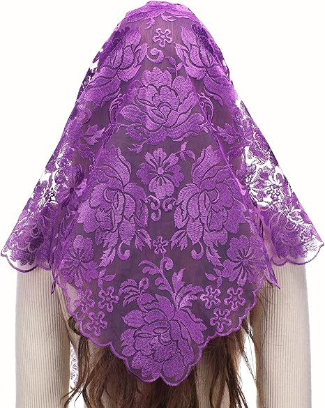 Bozidol Catholic Veils for Women Mass, Triangle Floral Chapel Veil Lace Mantilla Church Prayer Shawl Head Coverings with Clip