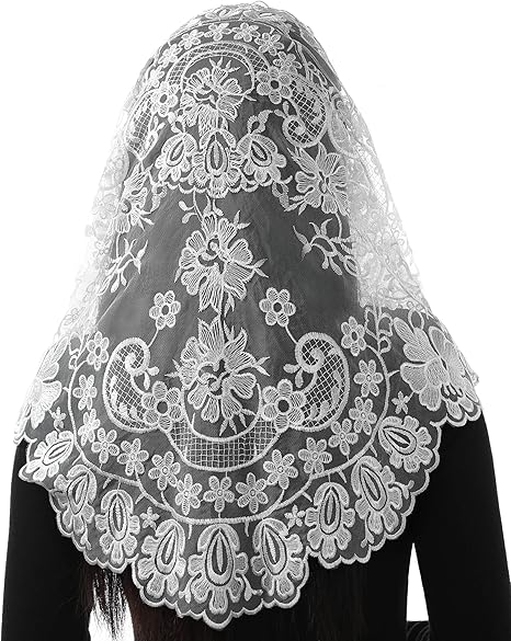 Bozidol Triangle Catholic Church Mantilla Veils for Religious Christian Floral Lace Scarf Shawl Veil with Hairclips