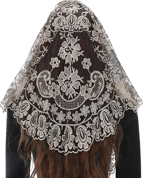 Bozidol Triangle Catholic Church Mantilla Veils for Religious Christian Floral Lace Scarf Shawl Veil with Hairclips