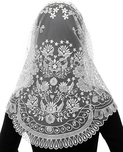 Bozidol Triangle Catholic Chapel Mantilla Veils - Short Camellia Embroidery Latin Mass Scarf Church Lace Veil with Gift Box