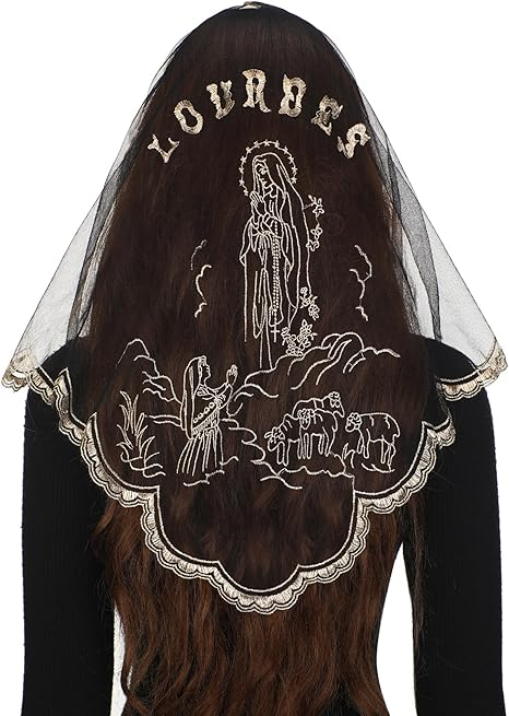 Bozidol Triangular Camellia Sacred Heart Veil - Church Wedding Embroidered Camellia Sacred Heart Wavy Short Veil Scarf