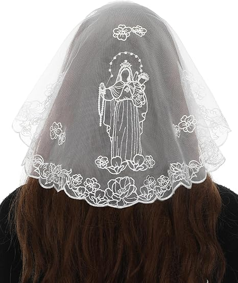 Bozidol Church Mantilla Catholic Veil: Small D Shaped Embroidered Lace Chapel Veils for Women Girls Latin Mass Head Coverings