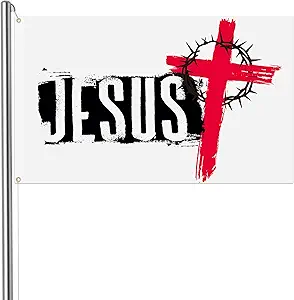 Bozidol Christ Jesus Flag, 3x5 Feet Double Sided Cross Flags with Brass Grommets, Christian Easter Decorations for Indoor and Outdoor House Yard Banner Decor