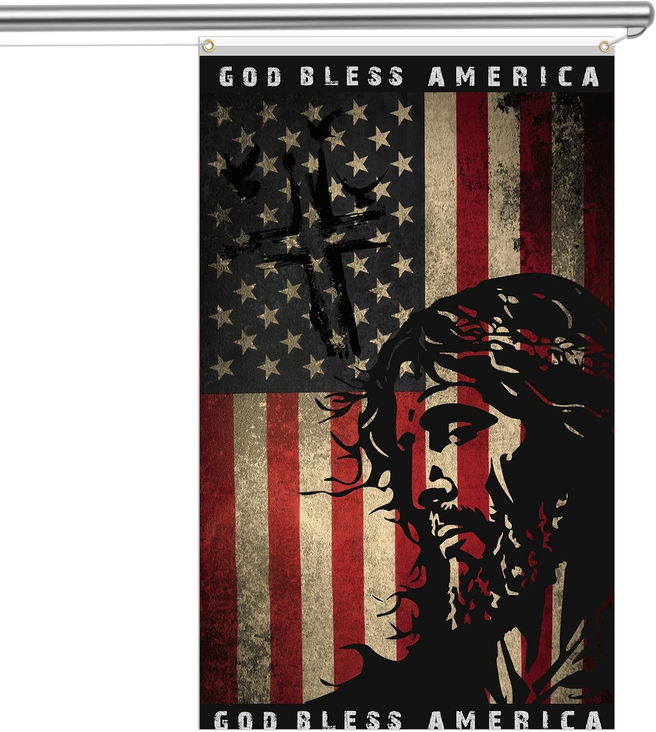 Bozidol God Bless America Flag, Christian Jesus Cross American Flags for Outside 3x5 ft, Double Sided, Perfect for Easter Patriotic House Garden Yard Outdoor Decorations Banner