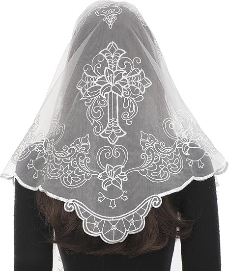 Bozidol Mantilla Veils for Church Catholic, Christian Cross and Lily Chapel Veil, Latin Mass Prayer Head Coverings for Women