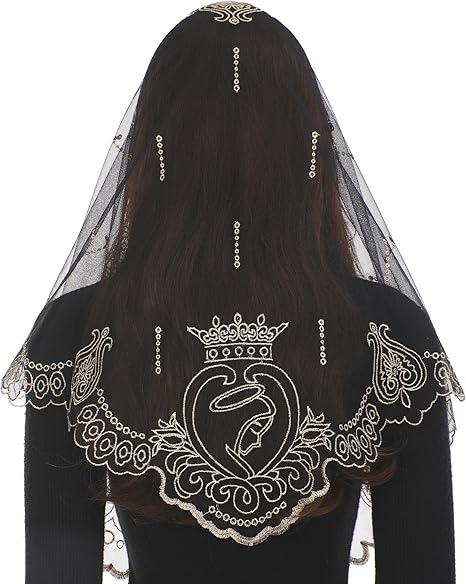 Bozidol Mantilla Veils for Church Catholic, Triangle Our Lady of Fatima Lace Chapel Veil, Latin Mass Head Coverings for Women