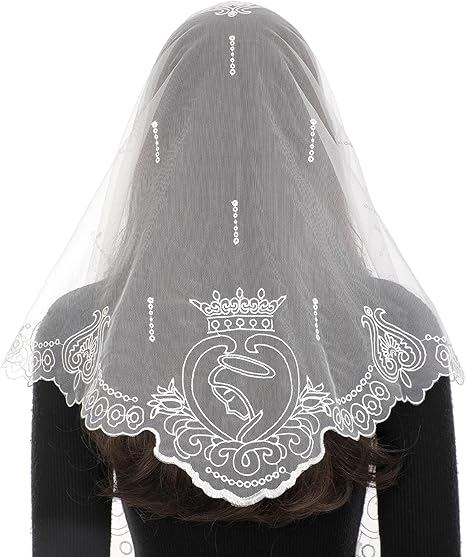 Bozidol Mantilla Veils for Church Catholic, Triangle Our Lady of Fatima Lace Chapel Veil, Latin Mass Head Coverings for Women