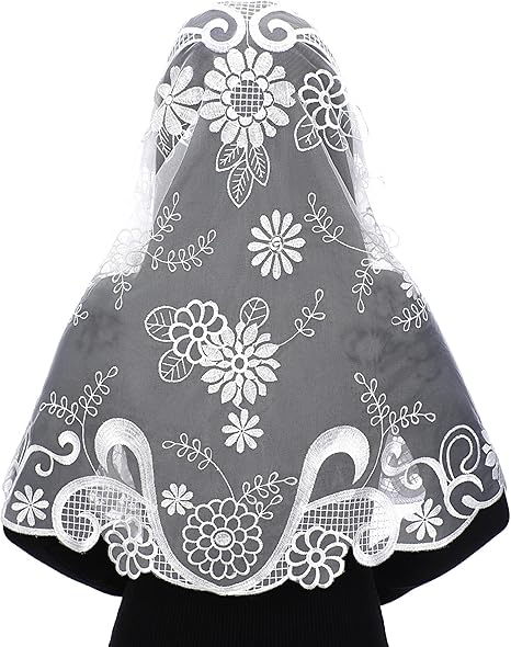 Bozidol Triangle Catholic Church Mantilla Veils for Religious Christian Floral Lace Scarf Shawl Veil with Hairclips