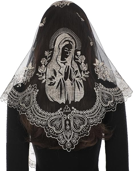 Bozidol Mantilla Veils for Church Catholic, Triangle Virgin Mary Lace Chapel Veil, Latin Mass Prayer Head Coverings for Women