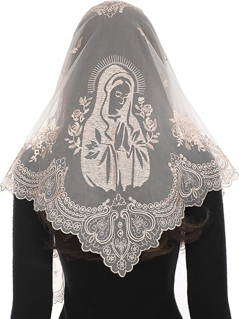 Bozidol Mantilla Veils for Church Catholic, Triangle Virgin Mary Lace Chapel Veil, Latin Mass Prayer Head Coverings for Women