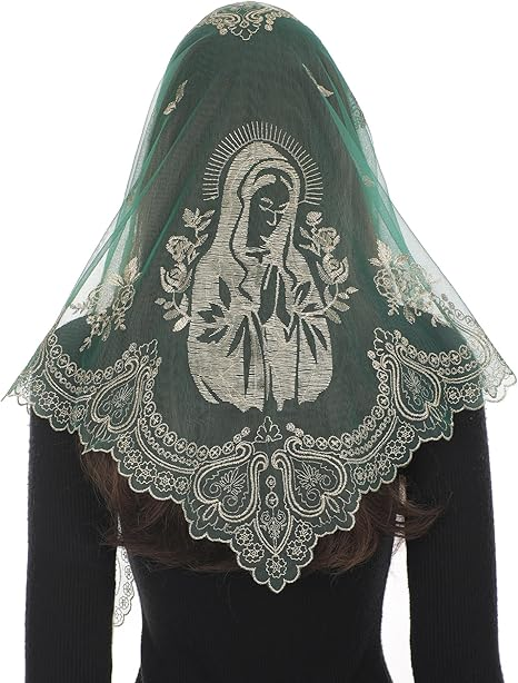 Bozidol Mantilla Veils for Church Catholic, Triangle Virgin Mary Lace Chapel Veil, Latin Mass Prayer Head Coverings for Women