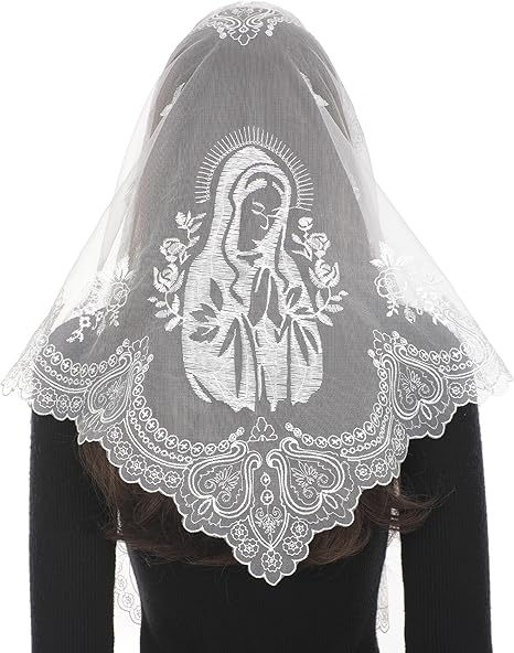 Bozidol Mantilla Veils for Church Catholic, Triangle Virgin Mary Lace Chapel Veil, Latin Mass Prayer Head Coverings for Women