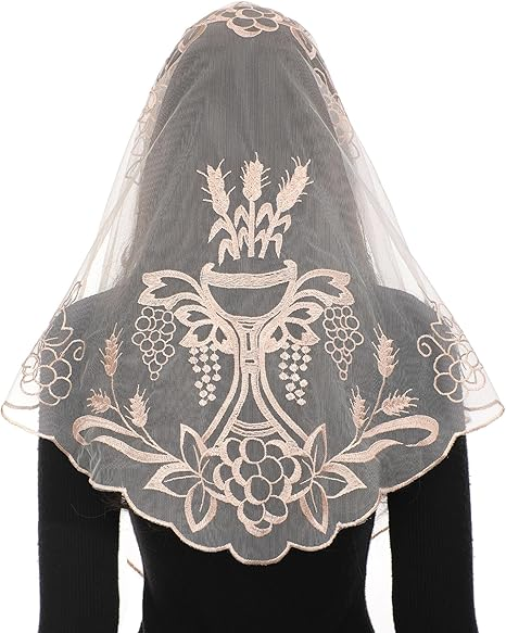 Bozidol Mantilla Veils for Church Catholic, Spanish Triangle Chalice Lace Chapel Veil, Latin Mass Head Coverings for Women