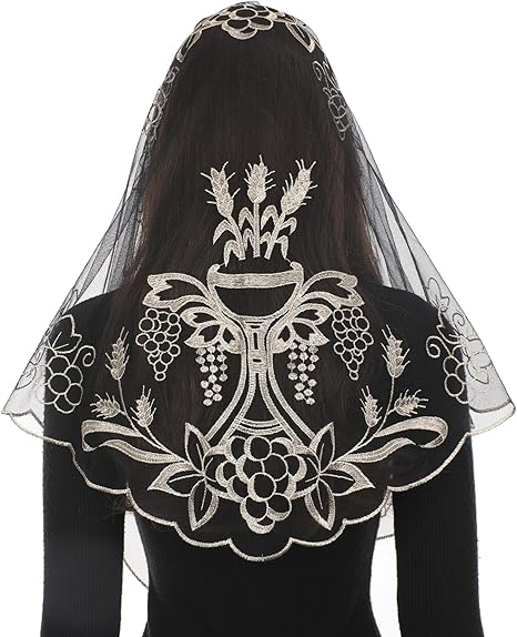 Bozidol Mantilla Veils for Church Catholic, Spanish Triangle Chalice Lace Chapel Veil, Latin Mass Head Coverings for Women