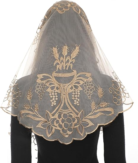 Bozidol Mantilla Veils for Church Catholic, Spanish Triangle Chalice Lace Chapel Veil, Latin Mass Head Coverings for Women