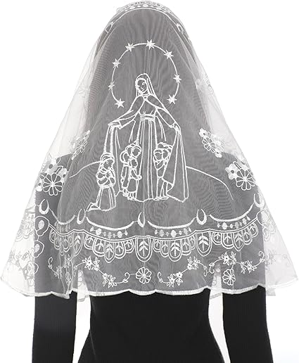 Bozidol Mantilla Veils for Church Catholic, D Shape Our Lady of the Rosary Chapel Veil, Latin Mass Head Coverings for Women
