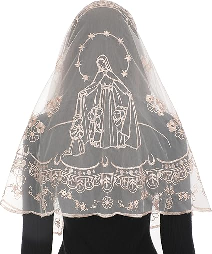 Bozidol Mantilla Veils for Church Catholic, D Shape Our Lady of the Rosary Chapel Veil, Latin Mass Head Coverings for Women