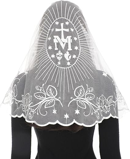 Bozidol Mantilla Veils for Church Catholic, D Shape Marian Cross Lace Chapel Veil, Latin Mass Prayer Head Coverings for Women