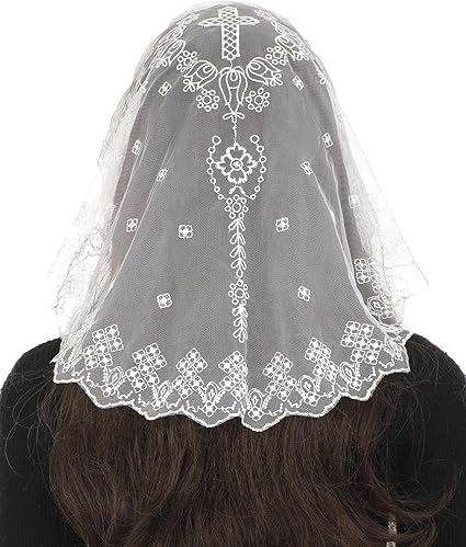 Bozidol Mantilla Veils for Church Catholic, Christian Flower Cross Lace Chapel Veil, Latin Mass Head Coverings for Women