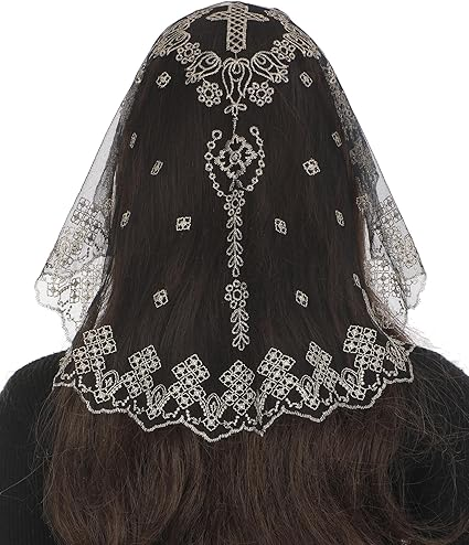 Bozidol Mantilla Veils for Church Catholic, Christian Flower Cross Lace Chapel Veil, Latin Mass Head Coverings for Women