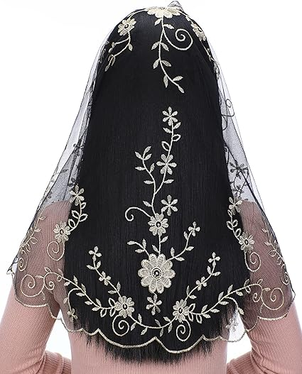 Bozidol Catholic Church Mass Veil - Spanish Chapel Lace Mantilla Veil D Shape Vine Embroidery Head Covering for Women