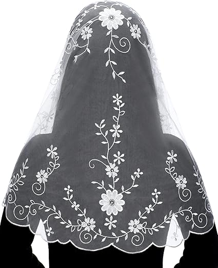Bozidol Catholic Church Mass Veil - Spanish Chapel Lace Mantilla Veil D Shape Vine Embroidery Head Covering for Women