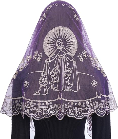Bozidol Mantilla Veils for Church Catholic, Spanish D Shape Virgin Mary Lace Chapel Veil, Latin Mass Head Coverings for Women