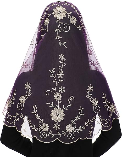 Bozidol Catholic Church Mass Veil Spanish Chapel Lace Mantilla Veil Christian Prayer Scarf Veil with Hair Clips (White)