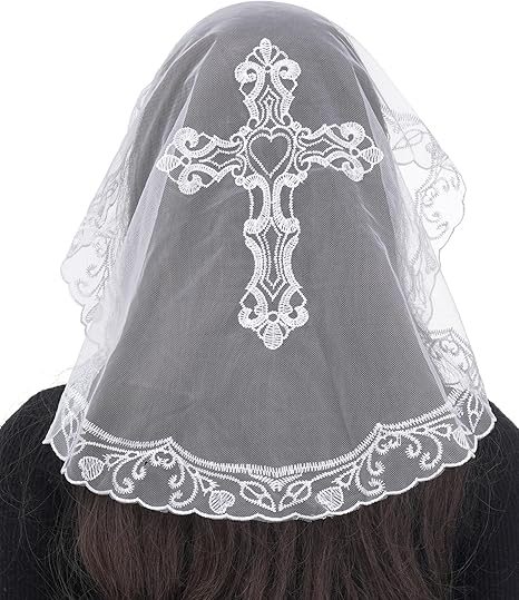Bozidol Small Catholic Veils for Church, Christian Cross Lace Mantilla Chapel Veil, Latin Mass Head Coverings for Women Girls